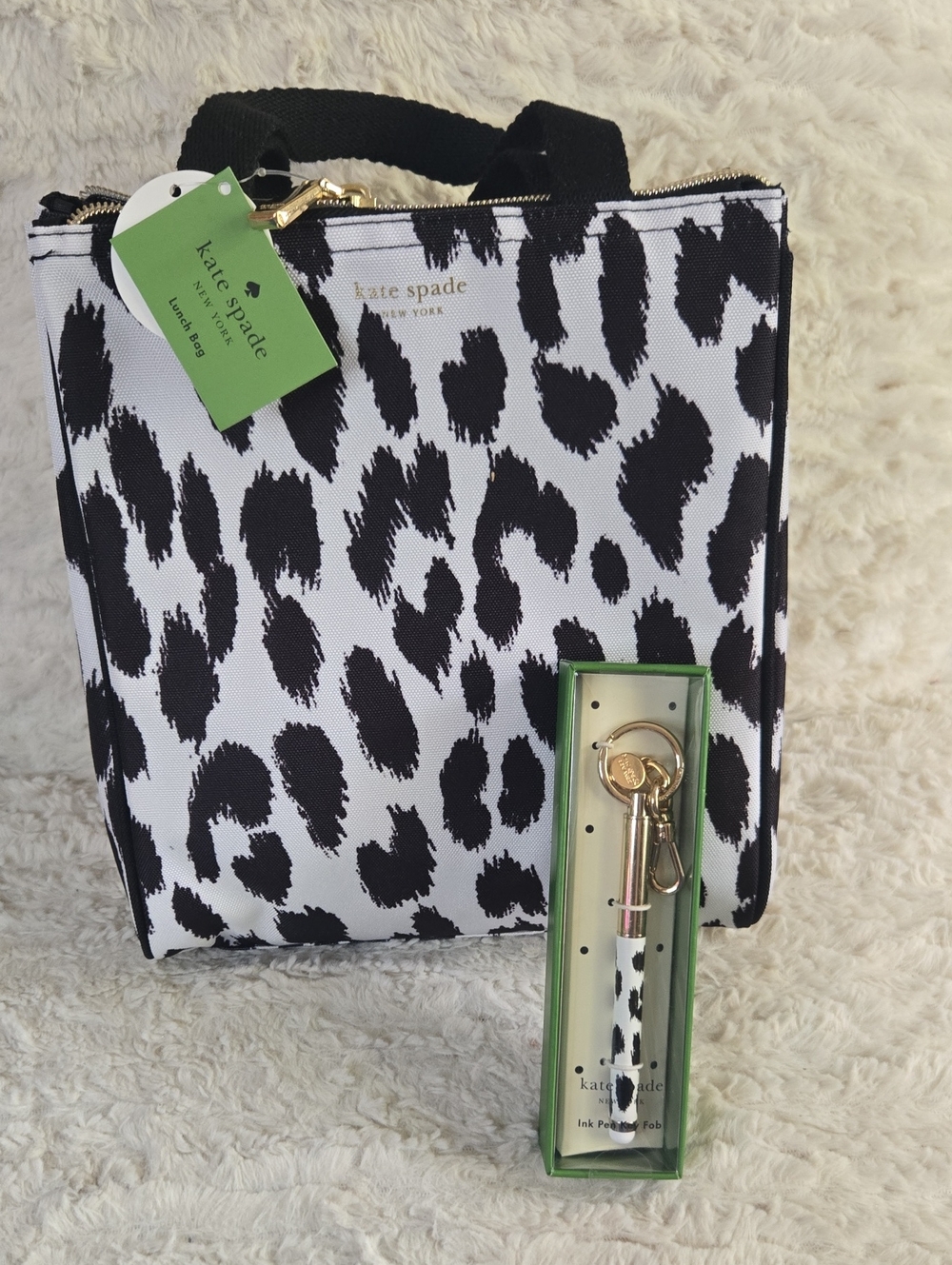 Kate Spade Black & White Leopard Print Lunch Tote And Pen